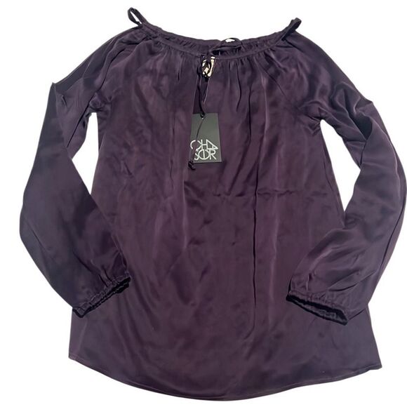 Chaser Purple Long Sleeves Cold Shoulder Silk Top Size Medium NWT - Picture 3 of 11
